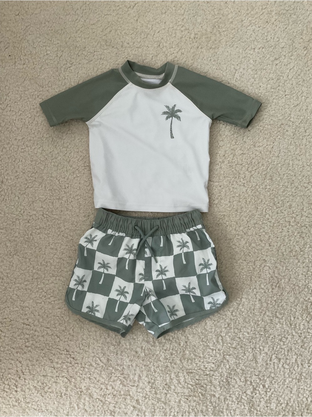 Tommy Bahama Green & White Palm Rashguard Swim Set